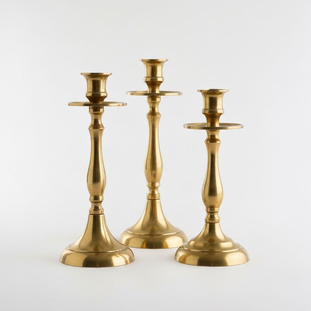 Kandelaar Set: Set van 3 gouden kandelaars voor sfeervolle verlichting.